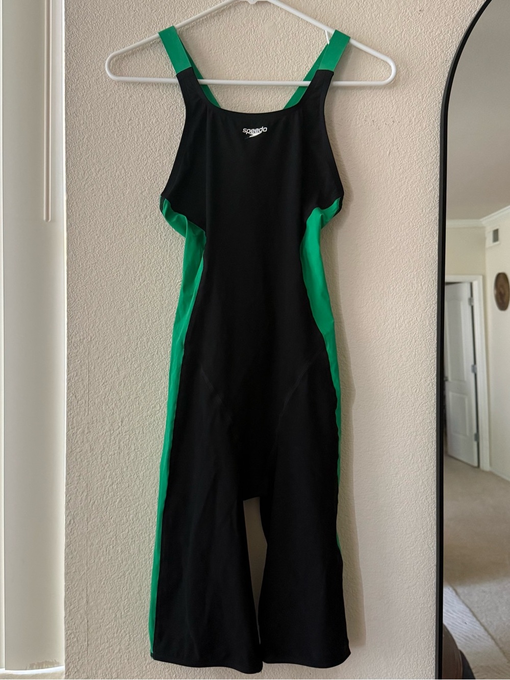 Speedo PowerPLUS Kneeskin Swimsuit Size 8 34 Black Green Racing Competition Swim